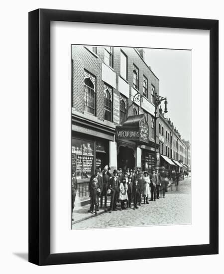Crowd Outside the Russian Vapour Baths, Brick Lane, Stepney, London, 1904-null-Framed Premium Photographic Print