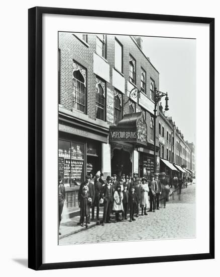 Crowd Outside the Russian Vapour Baths, Brick Lane, Stepney, London, 1904-null-Framed Photographic Print