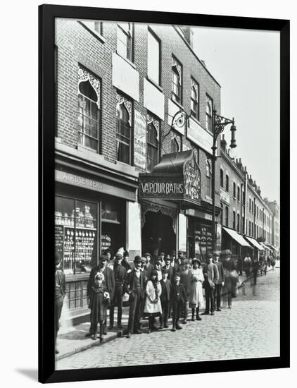 Crowd Outside the Russian Vapour Baths, Brick Lane, Stepney, London, 1904-null-Framed Photographic Print
