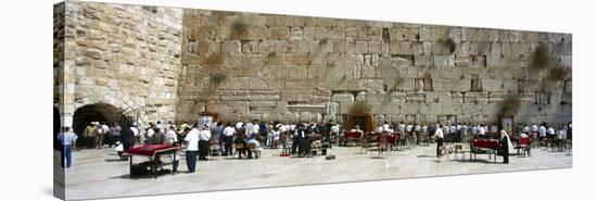Crowd Praying in Front of a Stone Wall, Wailing Wall, Jerusalem, Israel-null-Stretched Canvas