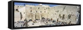 Crowd Praying in Front of a Stone Wall, Wailing Wall, Jerusalem, Israel-null-Framed Stretched Canvas