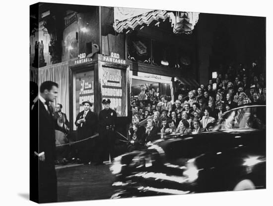 Crowd Watching From Bleacher Seats Set Up on the Right Side of Entrance to the RKO Pantages Theatre-Ed Clark-Stretched Canvas