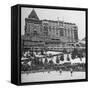 Crowd Watching Hockey Game Outside Palace Hotel-null-Framed Stretched Canvas