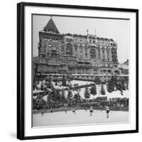 Crowd Watching Hockey Game Outside Palace Hotel-null-Framed Photographic Print