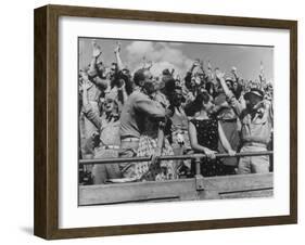 Crowd Yelling and Whooping It Up in the Stands at the Texas A&M Vs Villanova Football Game-Joe Scherschel-Framed Photographic Print