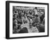 Crowded Outdoor Cafe in Rapallo, People Seated around Small Tables, Waiter Passing Through-null-Framed Photographic Print