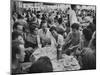 Crowded Outdoor Cafe in Rapallo, People Seated around Small Tables, Waiter Passing Through-null-Mounted Photographic Print