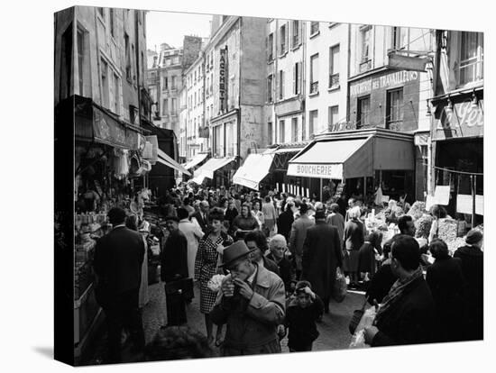 Crowded Parisan Street, Prob. Rue Mouffetard, Filled with Small Shops and Many Shoppers-Alfred Eisenstaedt-Stretched Canvas