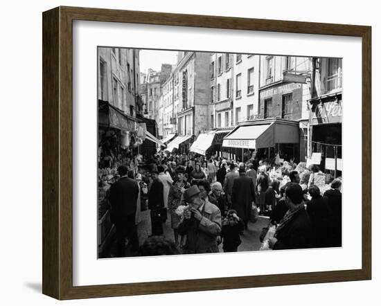 Crowded Parisan Street, Prob. Rue Mouffetard, Filled with Small Shops and Many Shoppers-Alfred Eisenstaedt-Framed Photographic Print