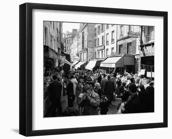 Crowded Parisan Street, Prob. Rue Mouffetard, Filled with Small Shops and Many Shoppers-Alfred Eisenstaedt-Framed Photographic Print