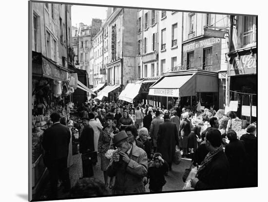 Crowded Parisan Street, Prob. Rue Mouffetard, Filled with Small Shops and Many Shoppers-Alfred Eisenstaedt-Mounted Photographic Print