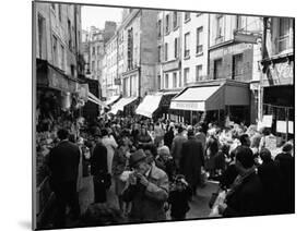 Crowded Parisan Street, Prob. Rue Mouffetard, Filled with Small Shops and Many Shoppers-Alfred Eisenstaedt-Mounted Photographic Print