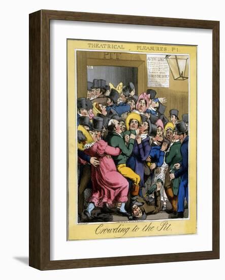 Crowding to the Pit, Plate 1 from Theatrical Pleasures, Pub. Thos. Mclean, London, 1821-Theodore Lane-Framed Giclee Print