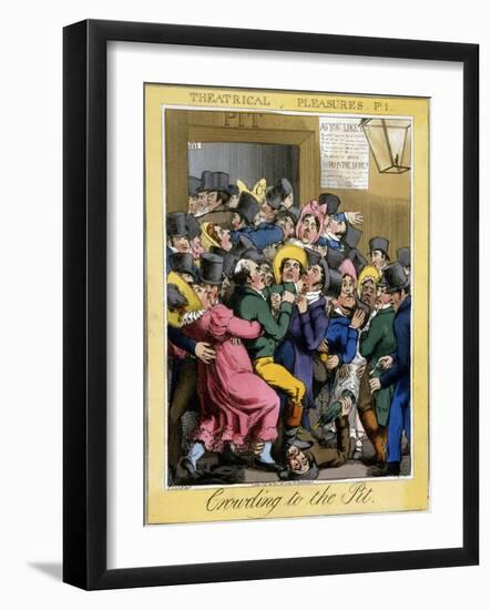 Crowding to the Pit, Plate 1 from Theatrical Pleasures, Pub. Thos. Mclean, London, 1821-Theodore Lane-Framed Giclee Print