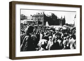 Crowds around a Downed German Bomber on Display in Sverdlov Square, Moscow, 1941-null-Framed Giclee Print