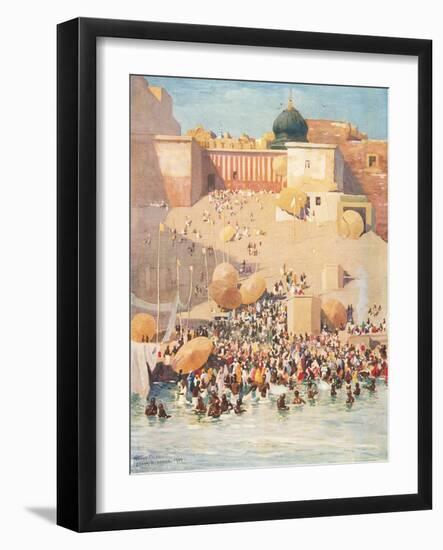 Crowds at Benares, India-null-Framed Art Print