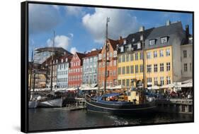 Crowds at Cafes and Restaurants, Nyhavn, Copenhagen, Denmark-Inger Hogstrom-Framed Stretched Canvas