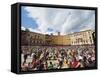 Crowds at El Palio Horse Race Festival, Piazza Del Campo, Siena, Tuscany, Italy, Europe-Christian Kober-Framed Stretched Canvas