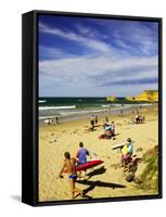 Crowds at the Beach, Torquay, Great Ocean Road, Victoria, Australia-David Wall-Framed Stretched Canvas