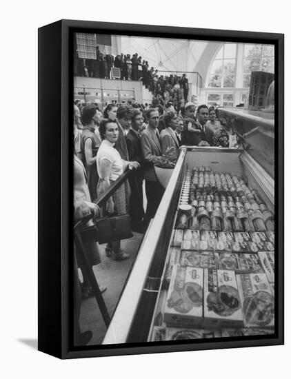Crowds Checking Out Frozen Foods at the Us Exhibit, During the Poznan Fair-Lisa Larsen-Framed Stretched Canvas