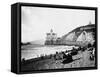 Crowds Enjoy the Beach Below the Cliff House-null-Framed Stretched Canvas