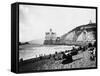 Crowds Enjoy the Beach Below the Cliff House-null-Framed Stretched Canvas