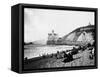 Crowds Enjoy the Beach Below the Cliff House-null-Framed Stretched Canvas