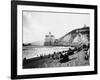 Crowds Enjoy the Beach Below the Cliff House-null-Framed Photographic Print