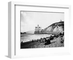 Crowds Enjoy the Beach Below the Cliff House-null-Framed Photographic Print