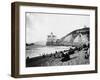 Crowds Enjoy the Beach Below the Cliff House-null-Framed Photographic Print