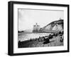 Crowds Enjoy the Beach Below the Cliff House-null-Framed Photographic Print