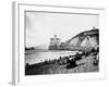 Crowds Enjoy the Beach Below the Cliff House-null-Framed Photographic Print