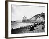 Crowds Enjoy the Beach Below the Cliff House-null-Framed Photographic Print