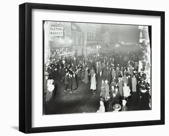 Crowds in Deptford High Street Shopping after Dark, London, 1913-null-Framed Premium Photographic Print