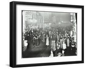 Crowds in Deptford High Street Shopping after Dark, London, 1913-null-Framed Premium Photographic Print