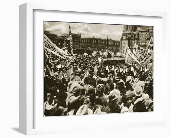 Crowds in Mexico City Celebrate the Nationalization of the Oil Reserves, March 1938-null-Framed Giclee Print