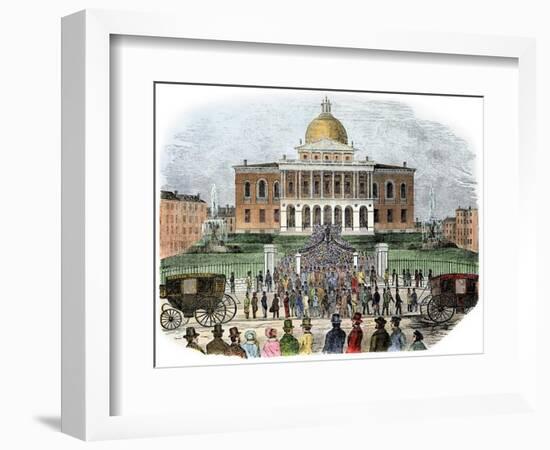 Crowds Leaving the Massachusetts State Capital, Boston, 1850s-null-Framed Giclee Print