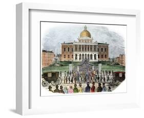 Crowds Leaving the Massachusetts State Capital, Boston, 1850s-null-Framed Giclee Print