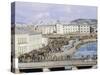 Crowds of People and Buses in the City, Kabul, Afghanistan-David Lomax-Stretched Canvas