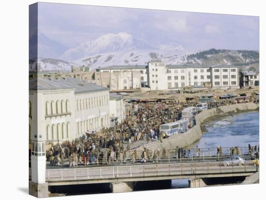 Crowds of People and Buses in the City, Kabul, Afghanistan-David Lomax-Stretched Canvas