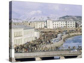 Crowds of People and Buses in the City, Kabul, Afghanistan-David Lomax-Stretched Canvas