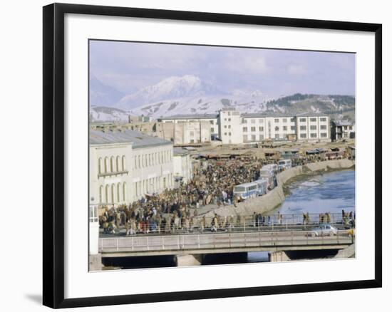 Crowds of People and Buses in the City, Kabul, Afghanistan-David Lomax-Framed Photographic Print