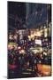 Crowds of People at a Busy Crossing in the Night with Colorful Lights,Digital Painting-Tithi Luadthong-Mounted Art Print