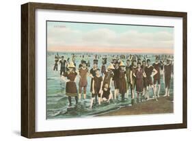 Crowds of Vintage Bathers-null-Framed Art Print