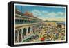 Crowds on the Beach in front of the Casino, Santa Cruz - Santa Cruz, CA-Lantern Press-Framed Stretched Canvas