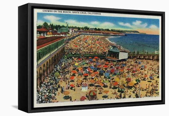 Crowds on the Beach, Santa Cruz - Santa Cruz, CA-Lantern Press-Framed Stretched Canvas