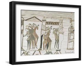 Crowds Point to Halley's Comet, February 1066, Bayeux Tapestry, Normandy, France-Walter Rawlings-Framed Photographic Print