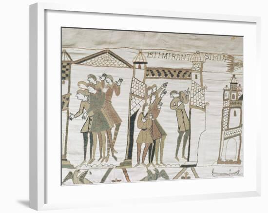 Crowds Point to Halley's Comet, February 1066, Bayeux Tapestry, Normandy, France-Walter Rawlings-Framed Photographic Print