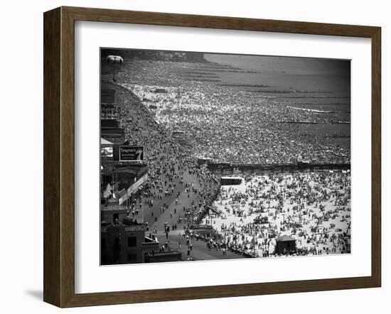 Crowds Thronging the Beach at Coney Island on the Fourth of July-Andreas Feininger-Framed Photographic Print