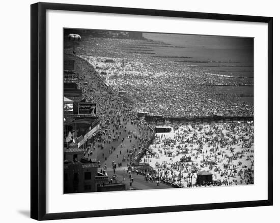 Crowds Thronging the Beach at Coney Island on the Fourth of July-Andreas Feininger-Framed Photographic Print